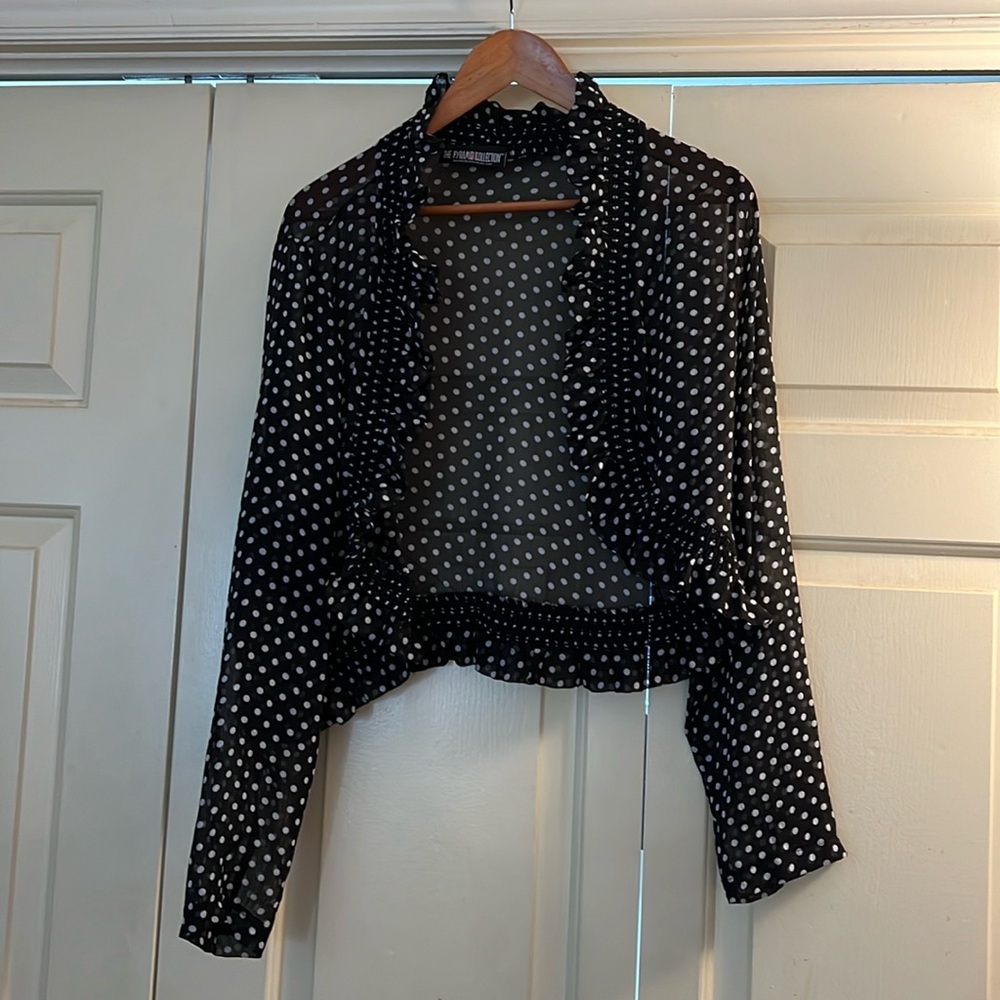 The Pyramid Collection sheer polka dot shrug